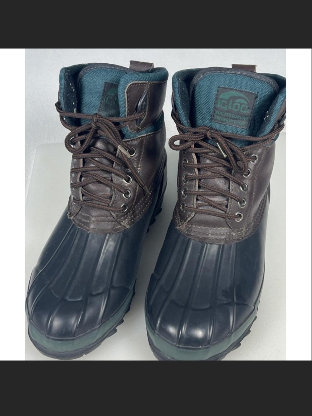 Igloo Black & Brown Waterproof Duck Boots with Teal Lining
